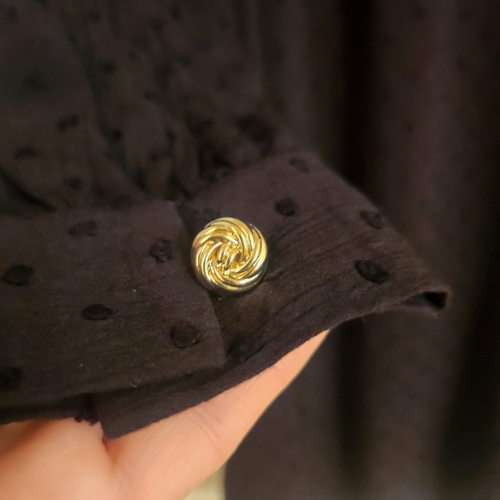 LOFT Black Long Sleeve Dress with Gold Button Accents - Picture 7 of 9
